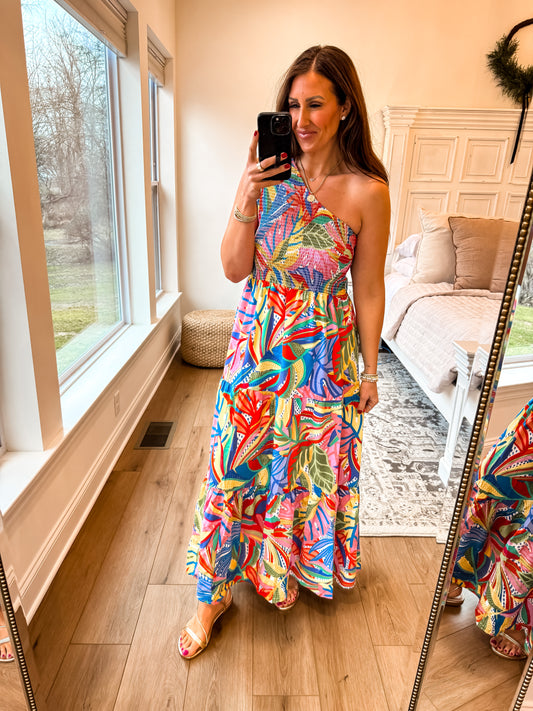 Tropical One Shoulder Dress