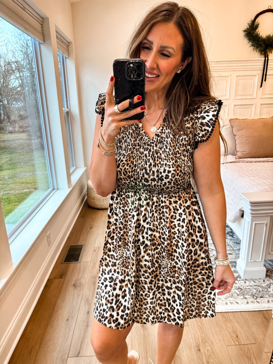 Smocked Leopard Dress