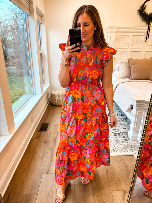 Fuschia & Orange Midi Dress