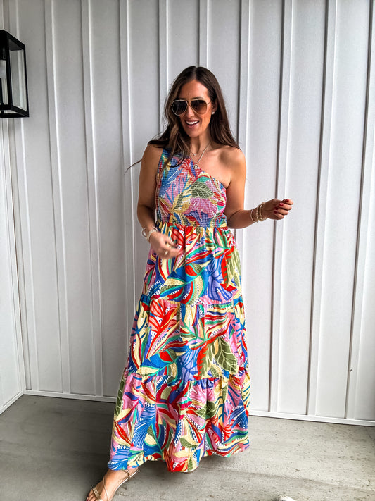 Tropical One Shoulder Dress